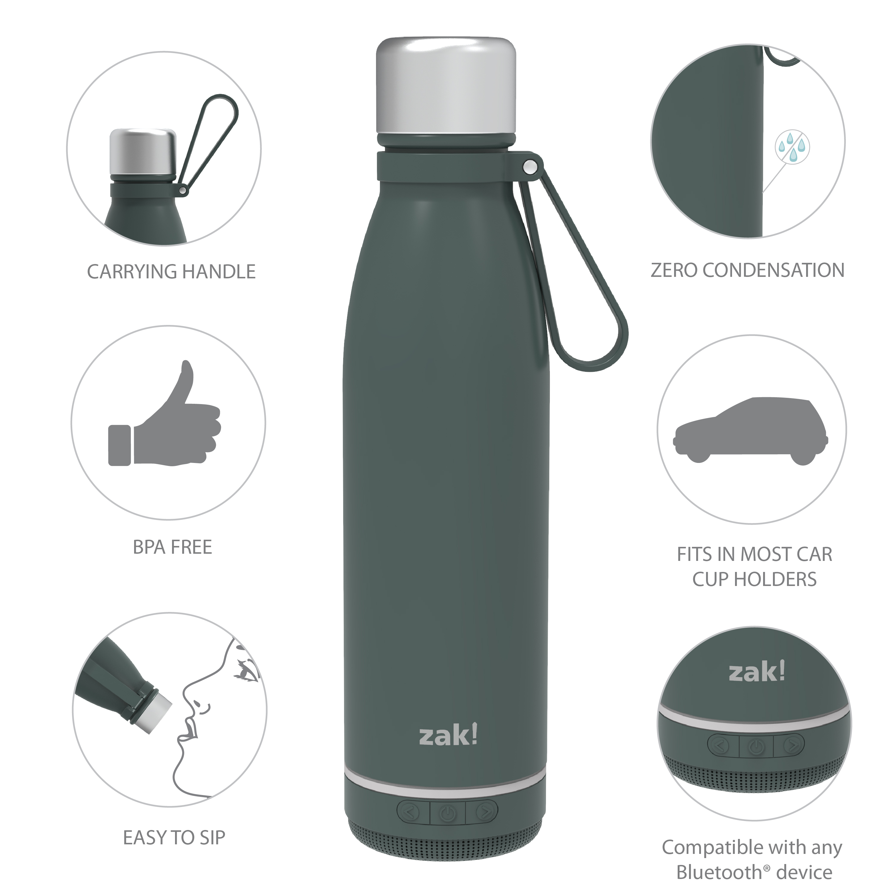 Zak Play 17.5 ounce Stainless Steel Tumbler with Bluetooth Speaker, Gray slideshow image 5
