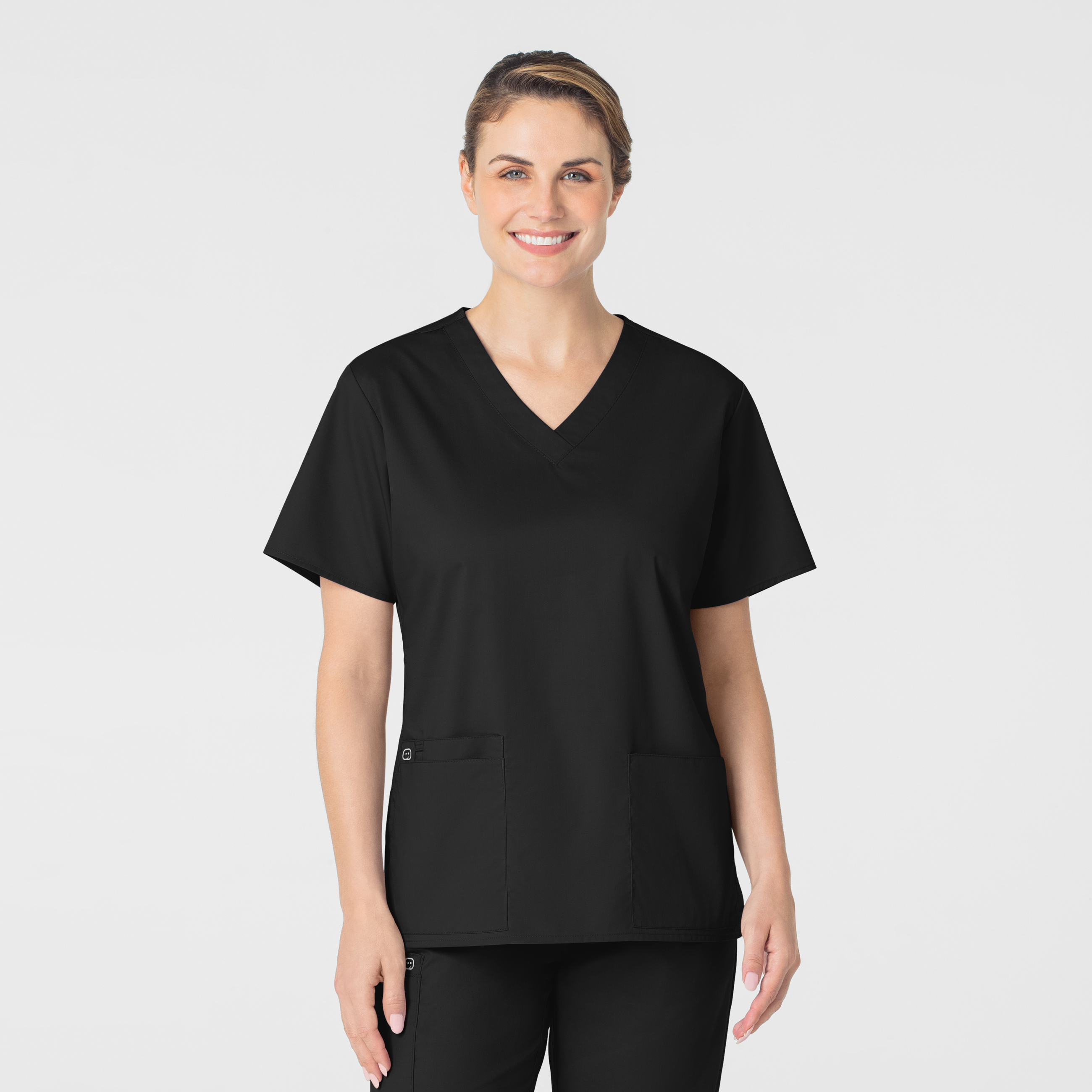 WORK 101 Women‘s 3 Pocket Breathable Durable V-Neck Scrub Top with Cell Pocket and Pen Loop-Wonder Wink