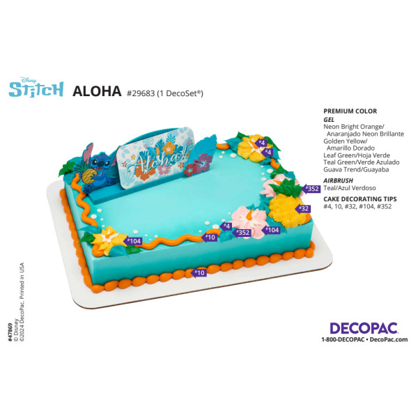 Disney's Stitch Aloha Cake Decorating Instruction Card