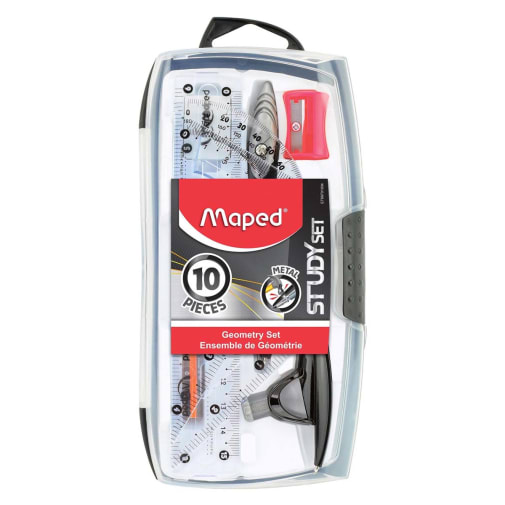 Study Compass and Geometry Kit, 10-Piece Assortment with Shatterproof Box, Assorted Color