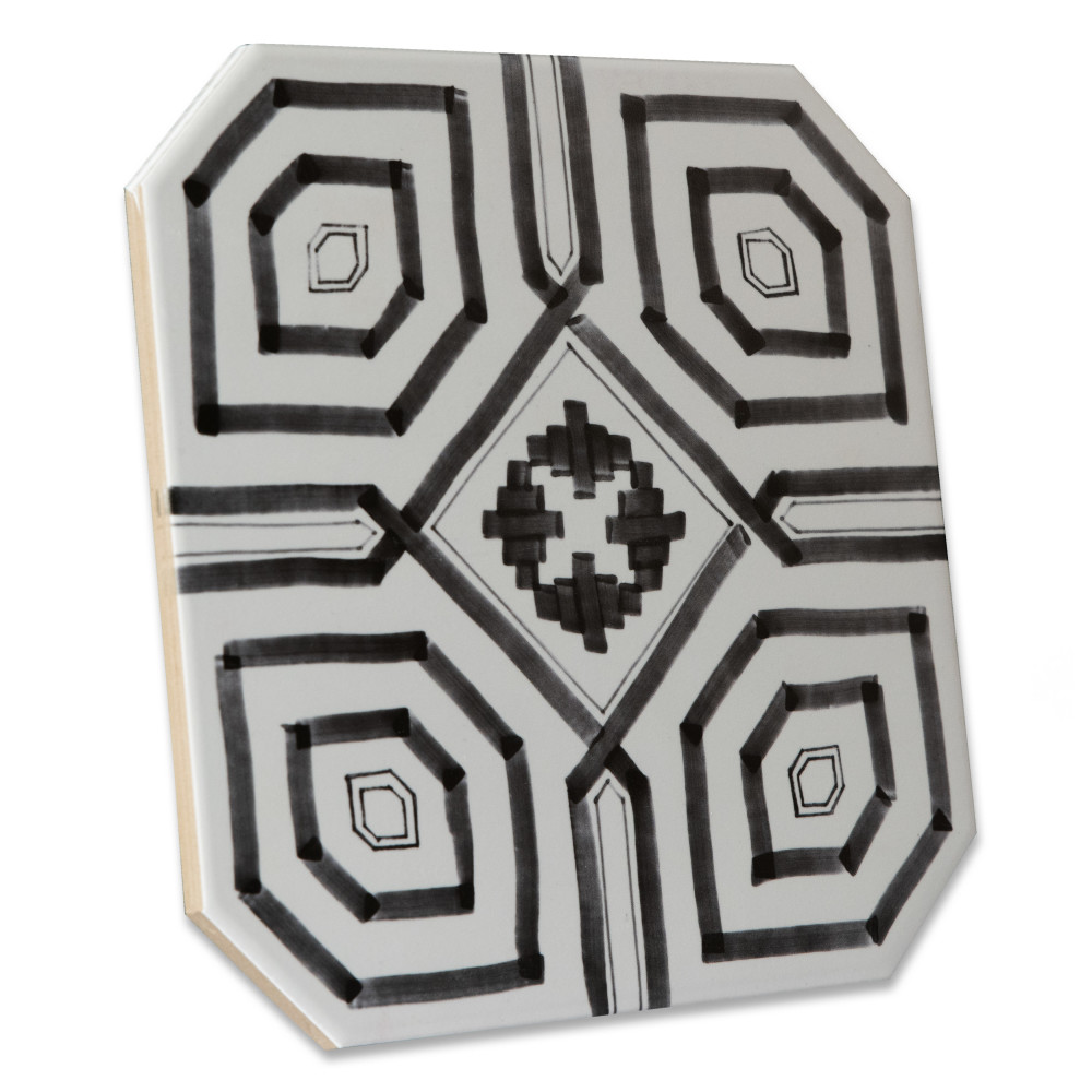 Vaudeville Octagon Deco Sombra with Taco Marron 7-7/8 in. x 7-7/8 in. Porcelain Floor and Wall Tile