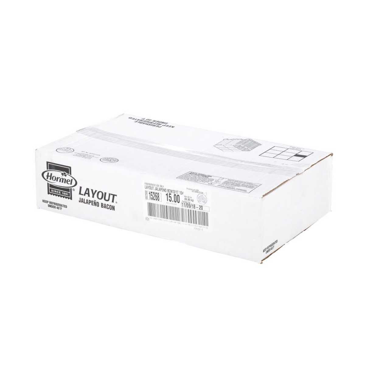 LAYOUT(r) Bacon, Jalapeno, 13/17 slice, 2/7.5 lb . C1RA - Front Right Closed Case (Hi Res)