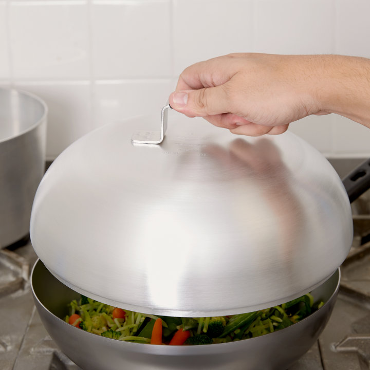 11-inch Wear-Ever® aluminum stir-fry domed cover in natural finish with dipped handle