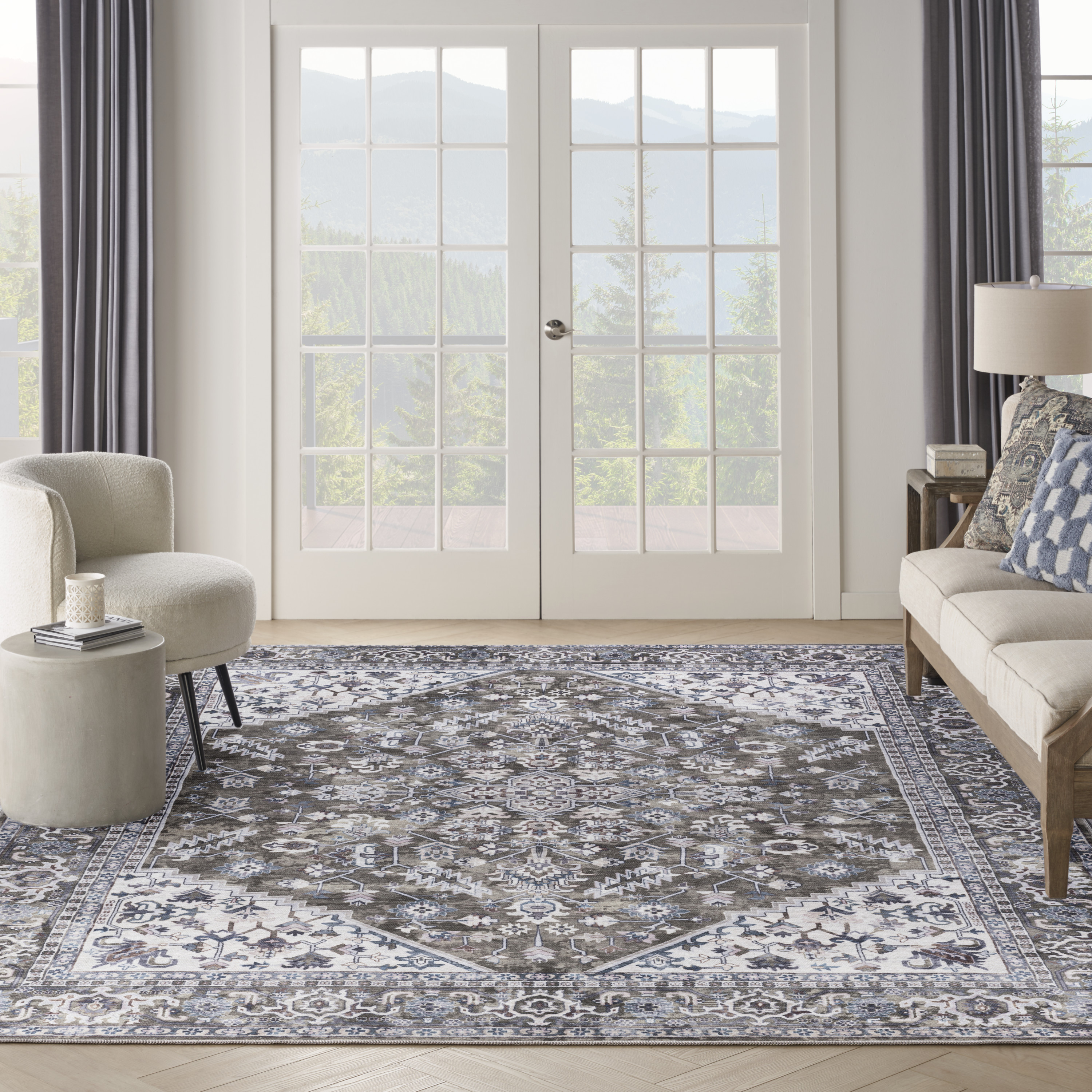 Nourison New Concept Washables 9'2" x 12' Olive Ivory Vintage Indoor Rug