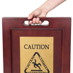 Rubbermaid Commercial, Executive Series, Multilingual "Caution", Wet Floor Sign, Gold, 22"