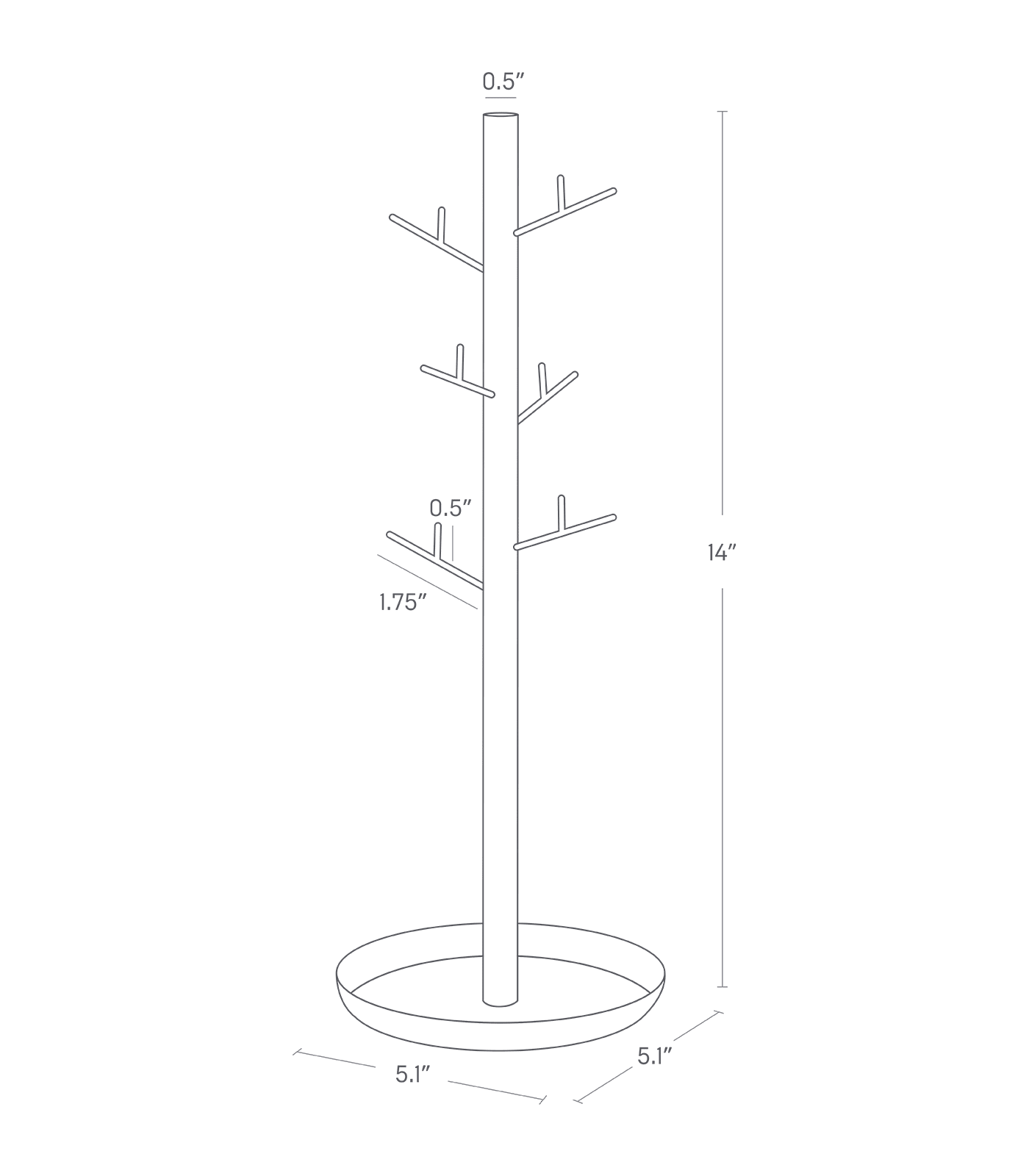 Dimension image for Jewelry + Accessory Stand showing container height of 2.4 inches, length of 8.6 inches, width of 9.3 inches