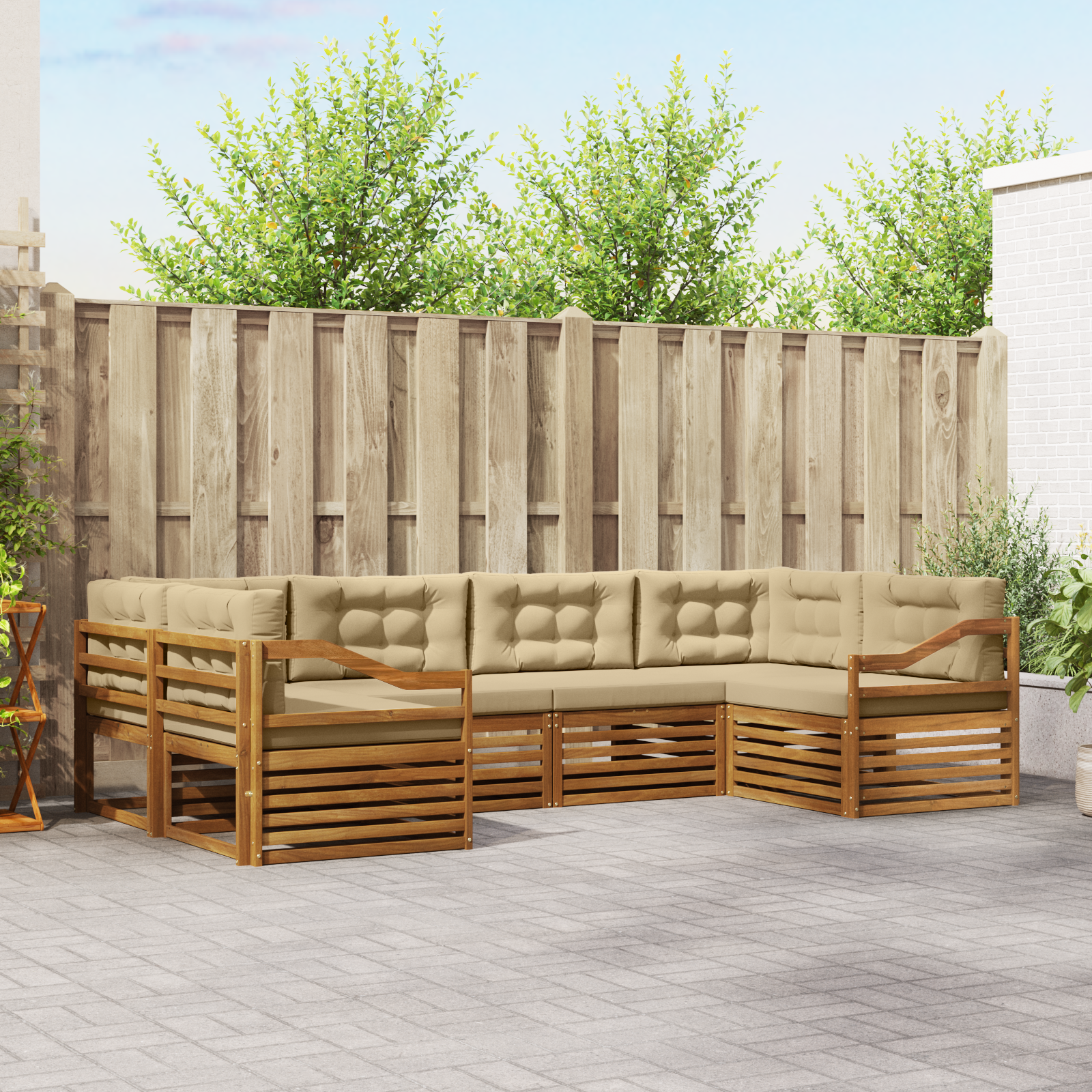 vidaXL Outdoor-Sofagarnitur mit Kissen 6 pcs Natur und Beige – Bild 2