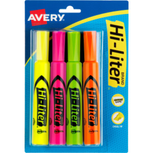 Hi-Liter&reg; Desk-Style Highlighters, Assorted Colors, Smear Safe&trade;, Nontoxic, 4 Highlighters