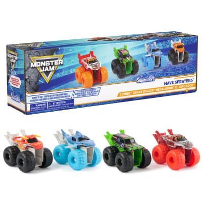 SwimWays Monster Jam Wave Sprayer 4-Pack with Megalodon, El Toro Loco, Grave Digger & Zombie Monster Trucks, Kids Pool Toys, Pool Party Supplies, Water Toys for Kids Ages 4 & Up (0 Batteries Required)