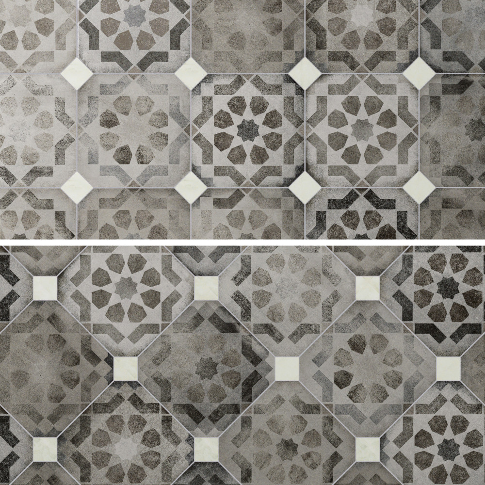 Laverton Octagon Deco Sombra with Taco Nieve 7-7/8 in. x 7-7/8 in. Porcelain Floor and Wall Tile