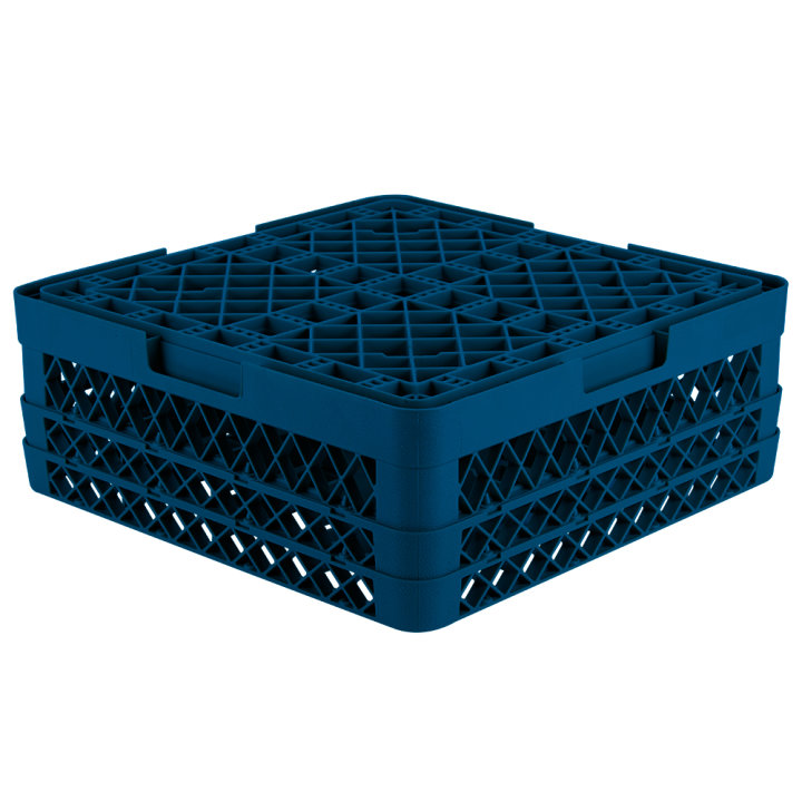 Full-size 16-compartment Traex® glass rack with two extenders in royal blue