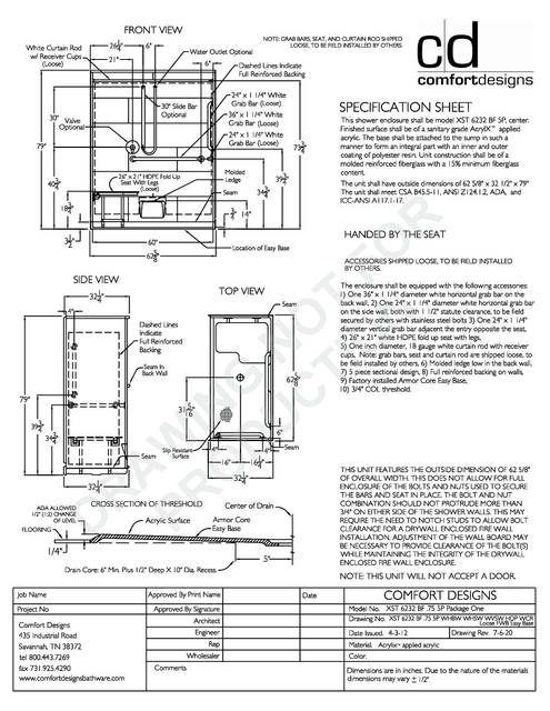 Spec Sheet — Cd Shower Spec Sheet Xst 6232bf 75 5p L Bar
