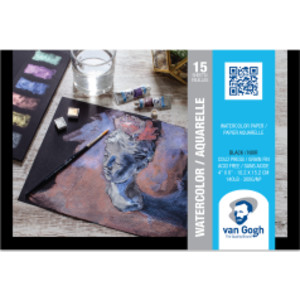 Watercolor Paper Pad, 140lbs, Black, Cold Press, 4" x 6", 15 Sheets