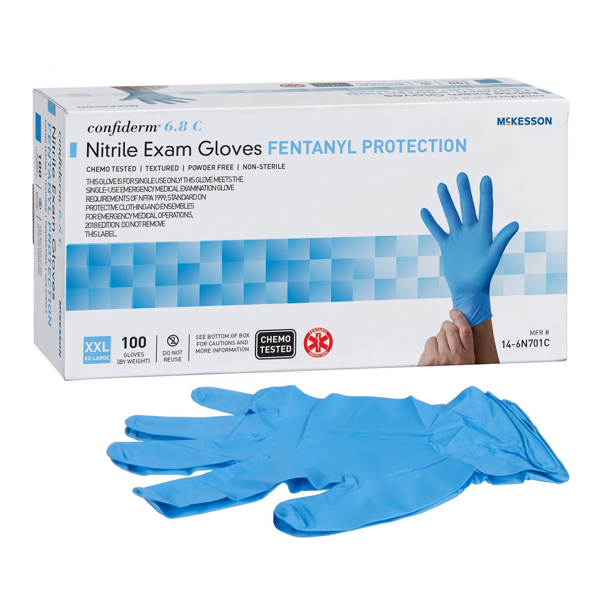 McKesson Confiderm® 6.8C Nitrile Exam Glove, 2X-Large, Blue