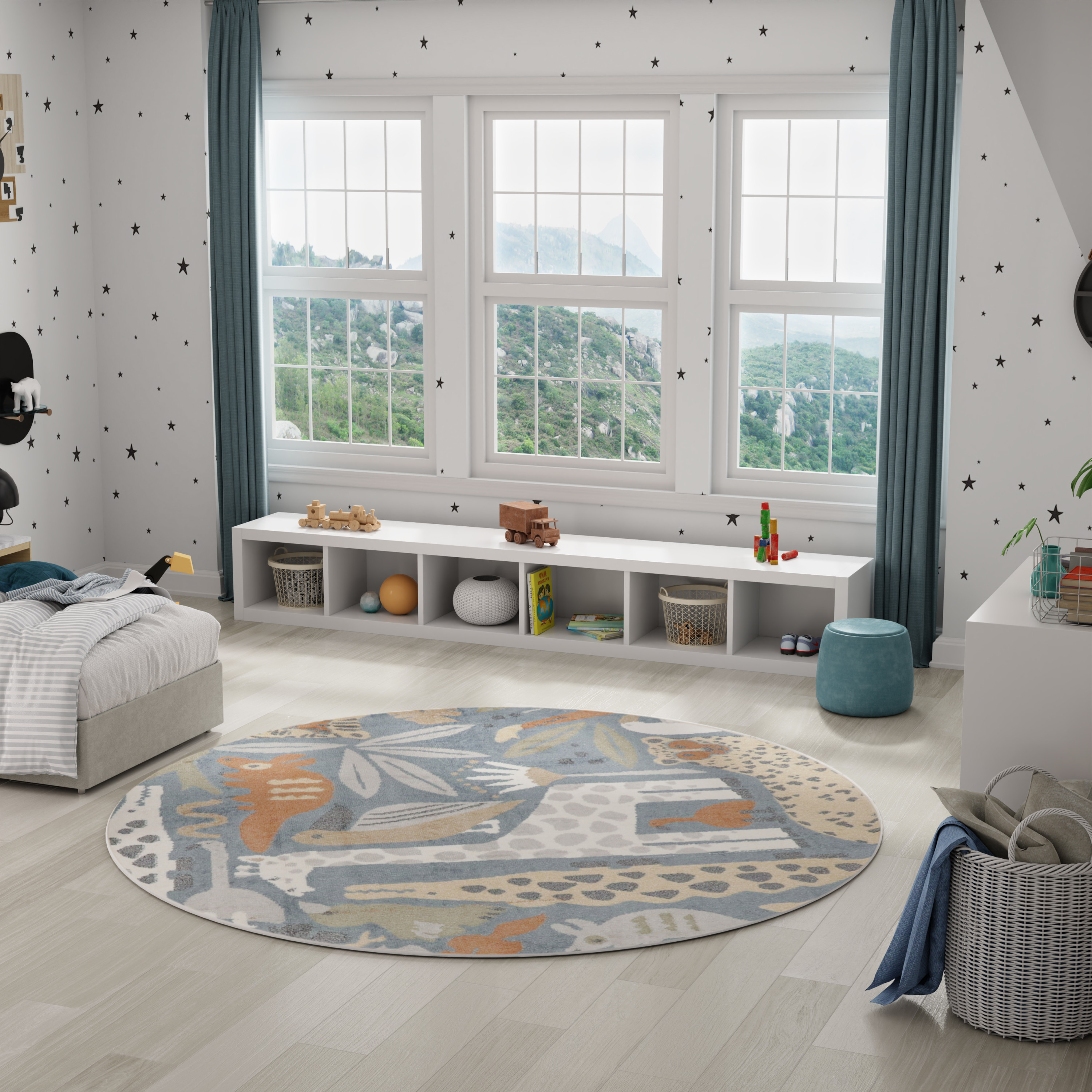 Nourison Astra Machine Washable 7'10" x Round Multicolor Kids Indoor Rug