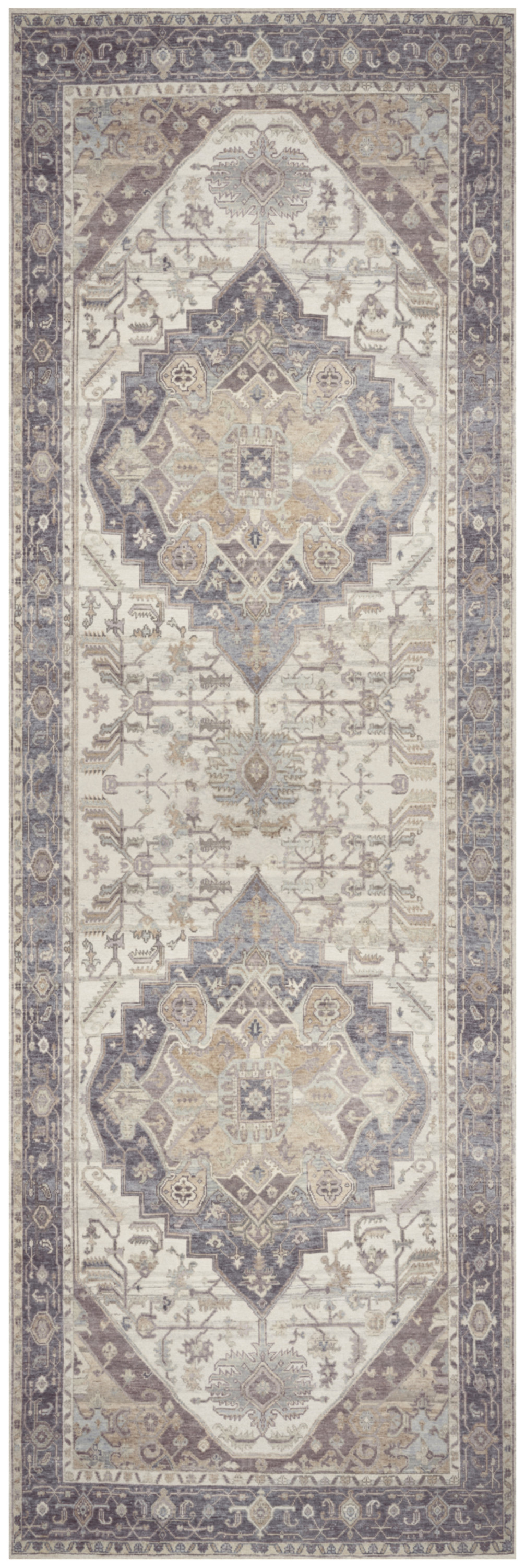 Nourison Vintage Washables 2' x 6' Ivory Purple Vintage Indoor Rug