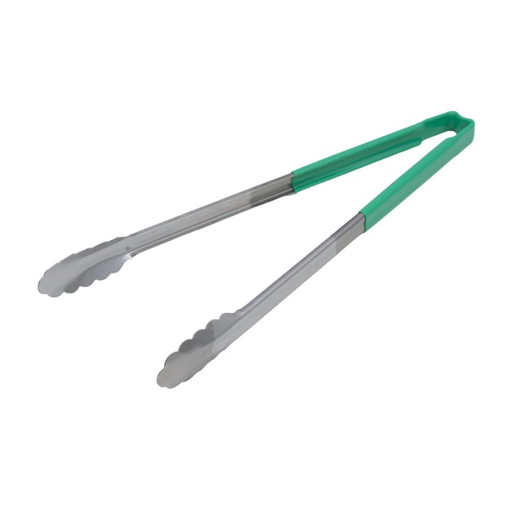 Pinzas festoneadas monobloc de acero inoxidable de 40 cm con mango verde Kool-Touch®