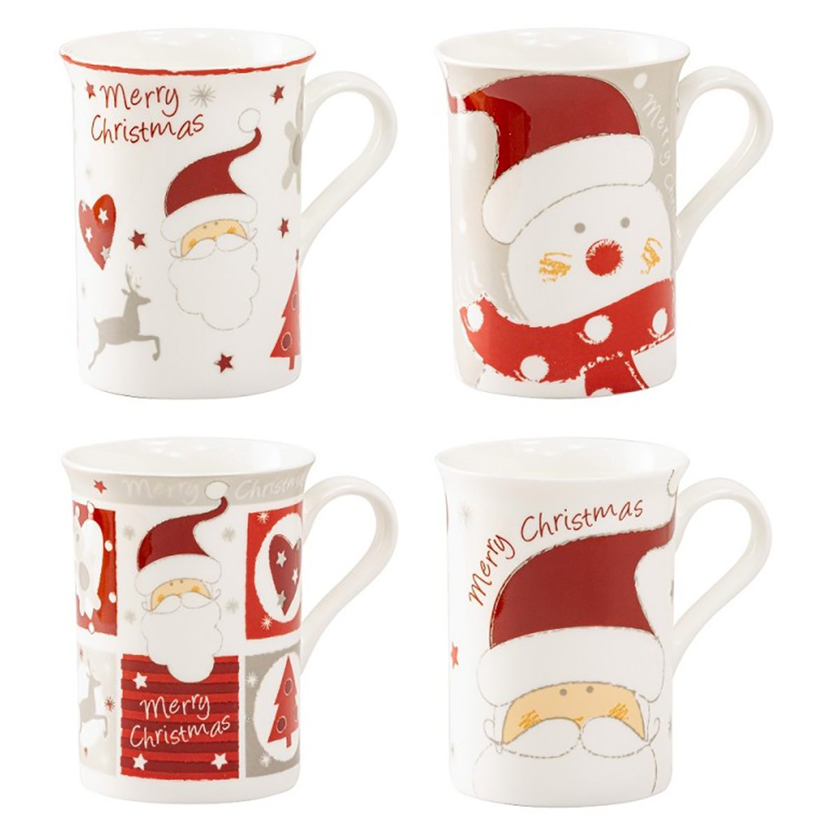 4 Christmas Snowmans & Santas Bone China Mugs