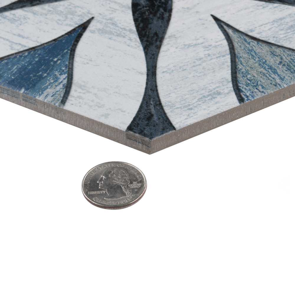 Sample – Cassis Hex Flower Black Porcelain Floor and Wall Tile
