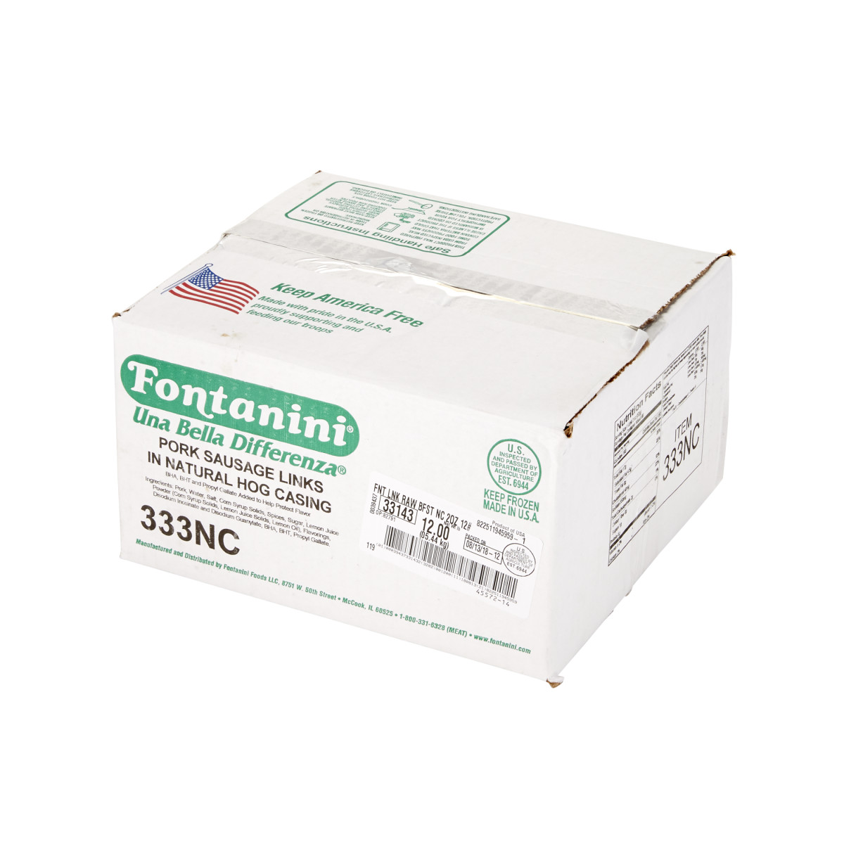FONTANINI(r) Pork Link, Natural Casing, Raw, 2 -2 1/2 oz. . C1RA - Front Right Closed Case (Hi Res)