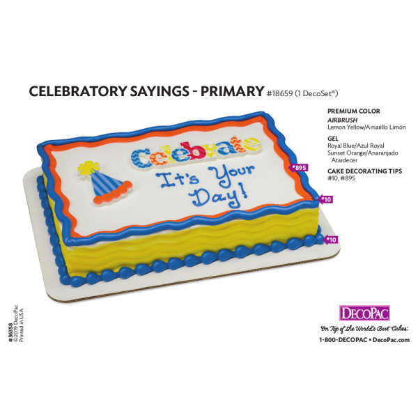 Primary Celebratory Sayings Gum Paste DecoSet® Cake Decorating Instruction Card
