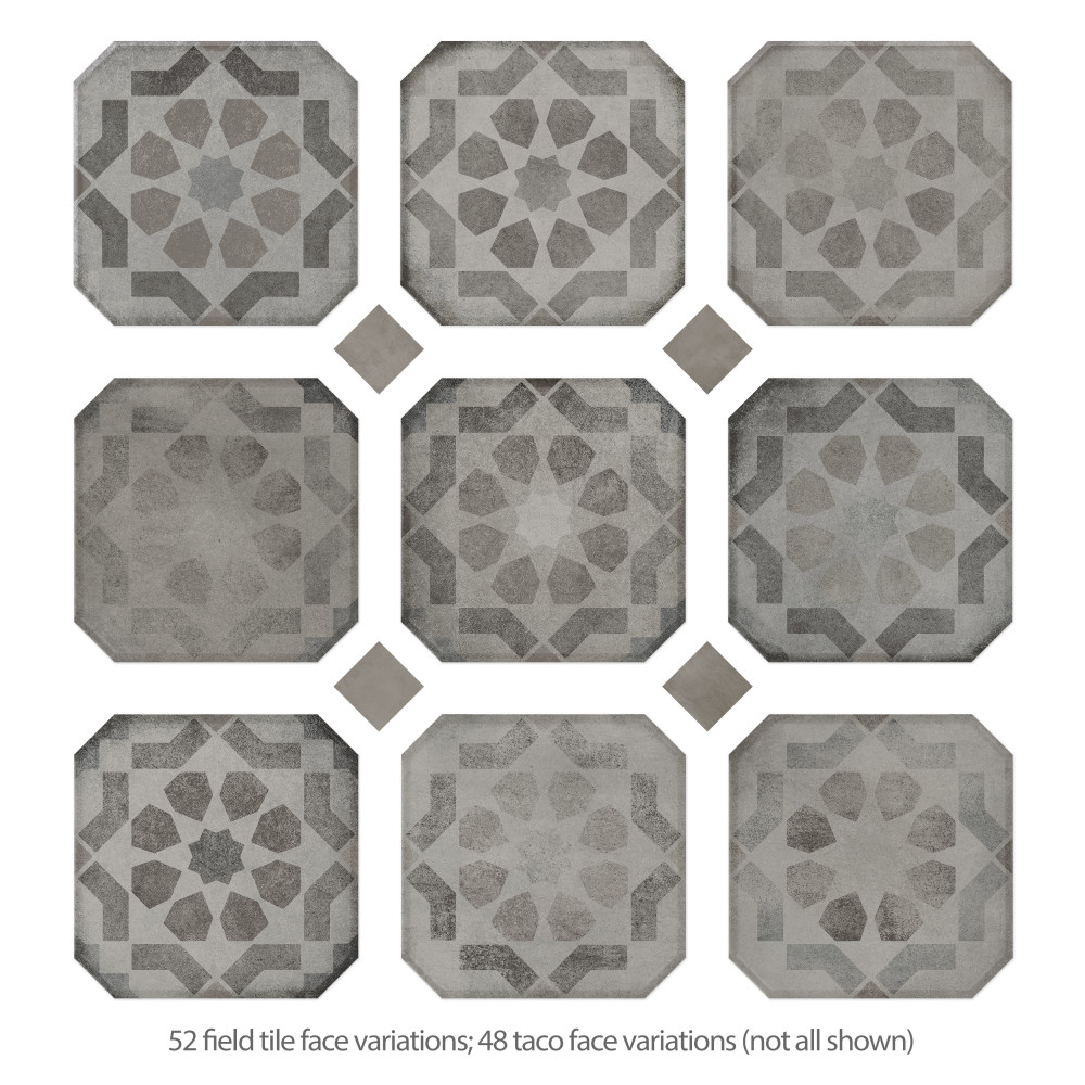 Laverton Octagon Deco Sombra with Grafito 7-7/8 in. x 7-7/8 in. Porcelain Floor and Wall Tile