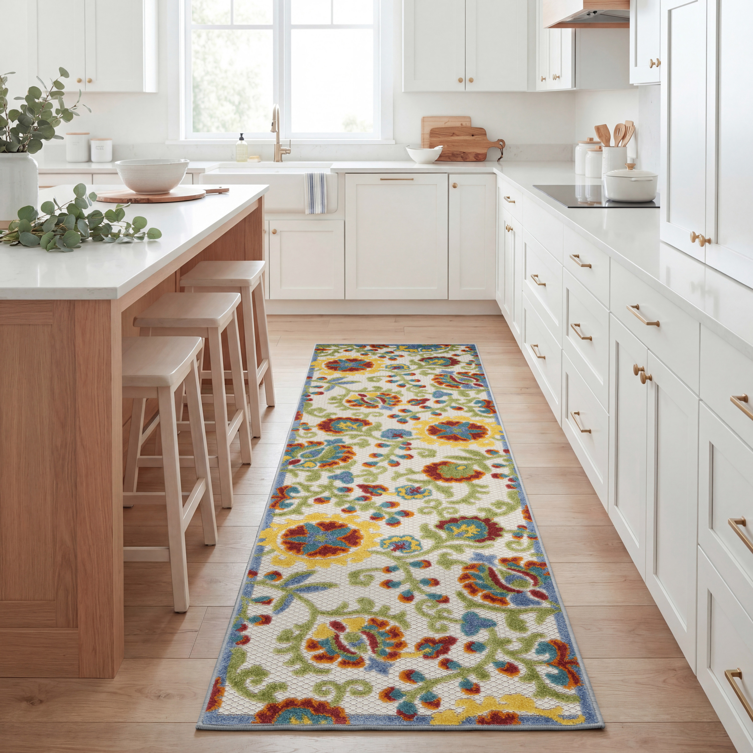 Nourison Aloha 2'3" x 12' Ivory Multicolor Farmhouse Rug