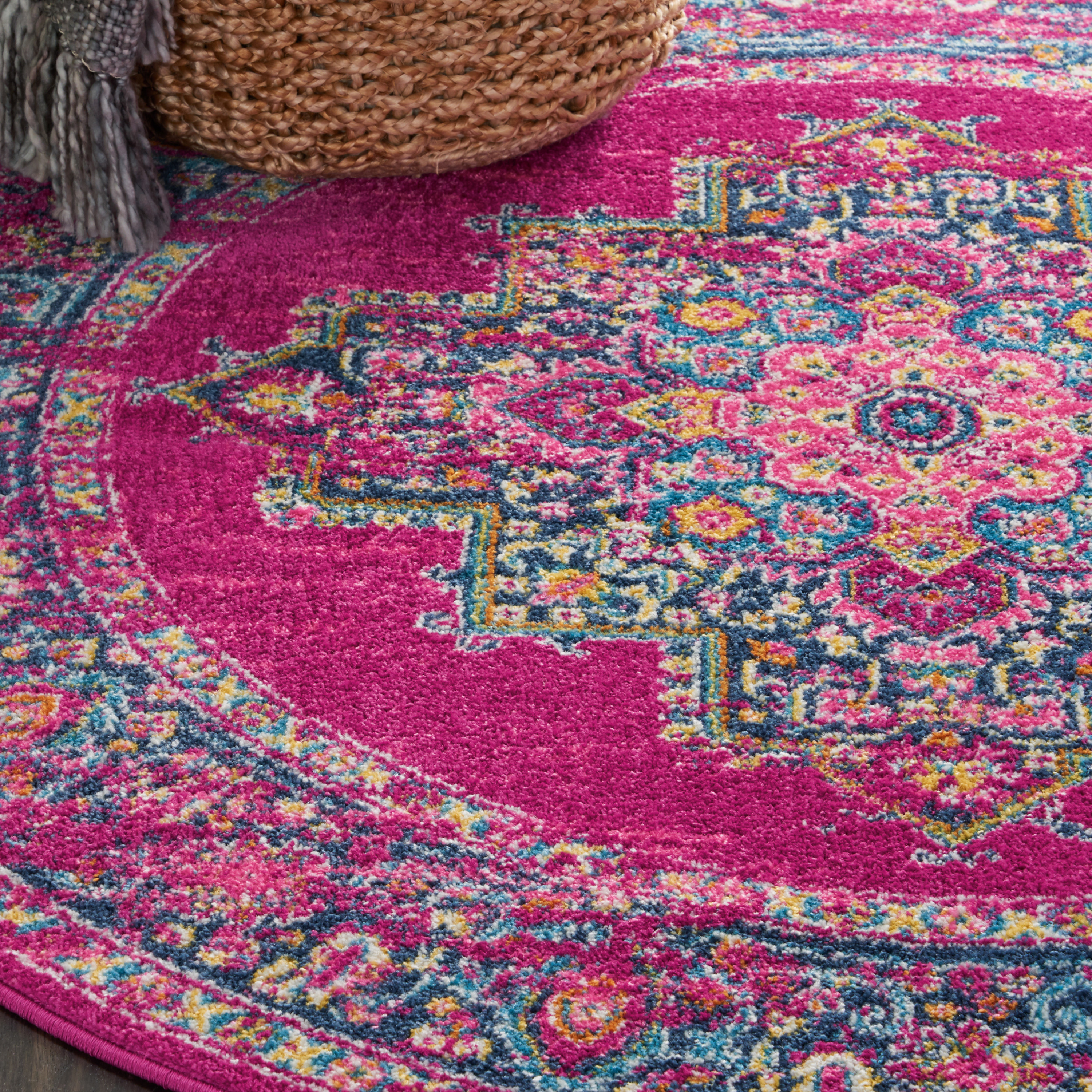Nourison Passion 4' x Round Fuchsia Bohemian Indoor Rug