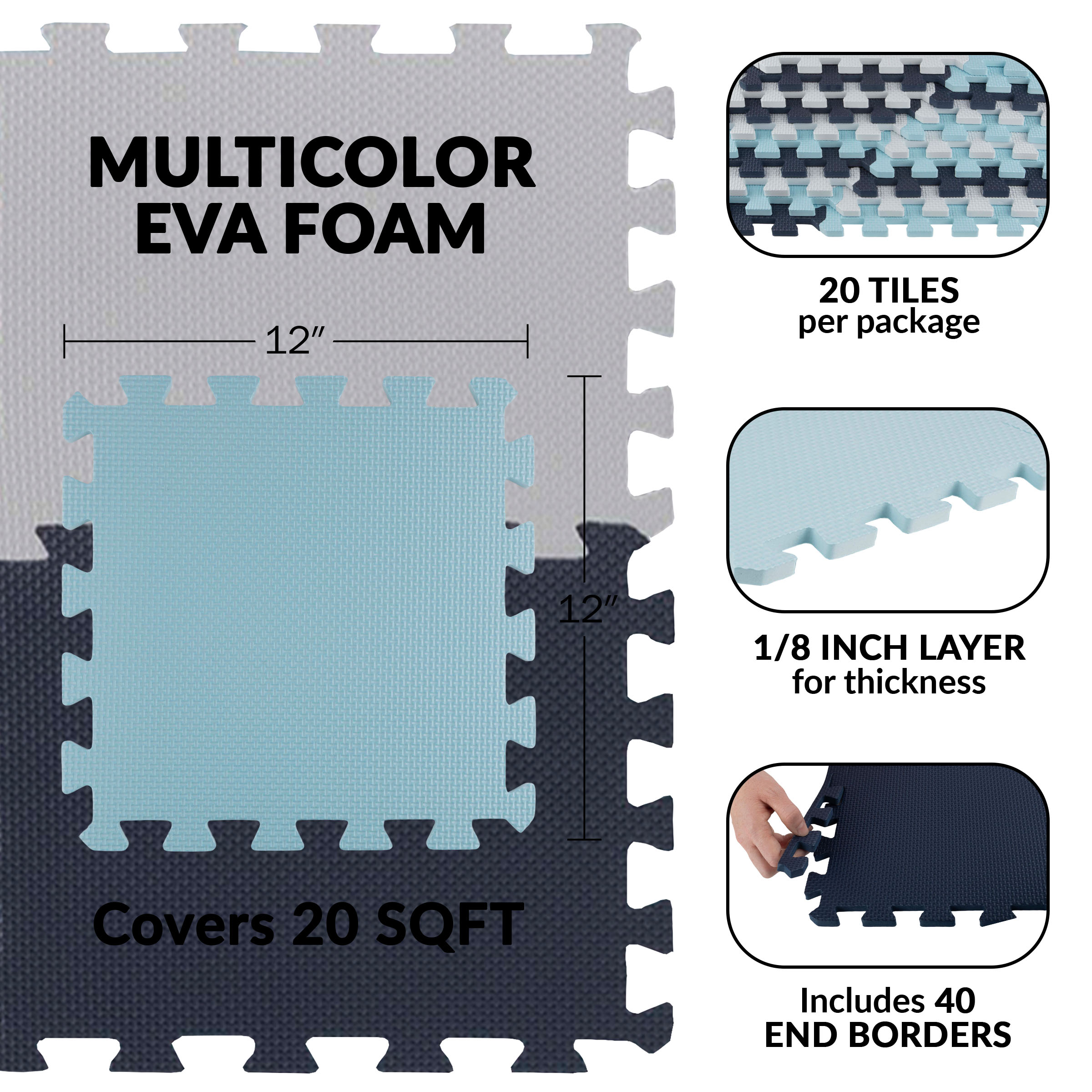 Stalwart 20 Pack EVA Foam Floor Tiles Play Mat, 20sqft Exercise Mat - Picture 4 of 15
