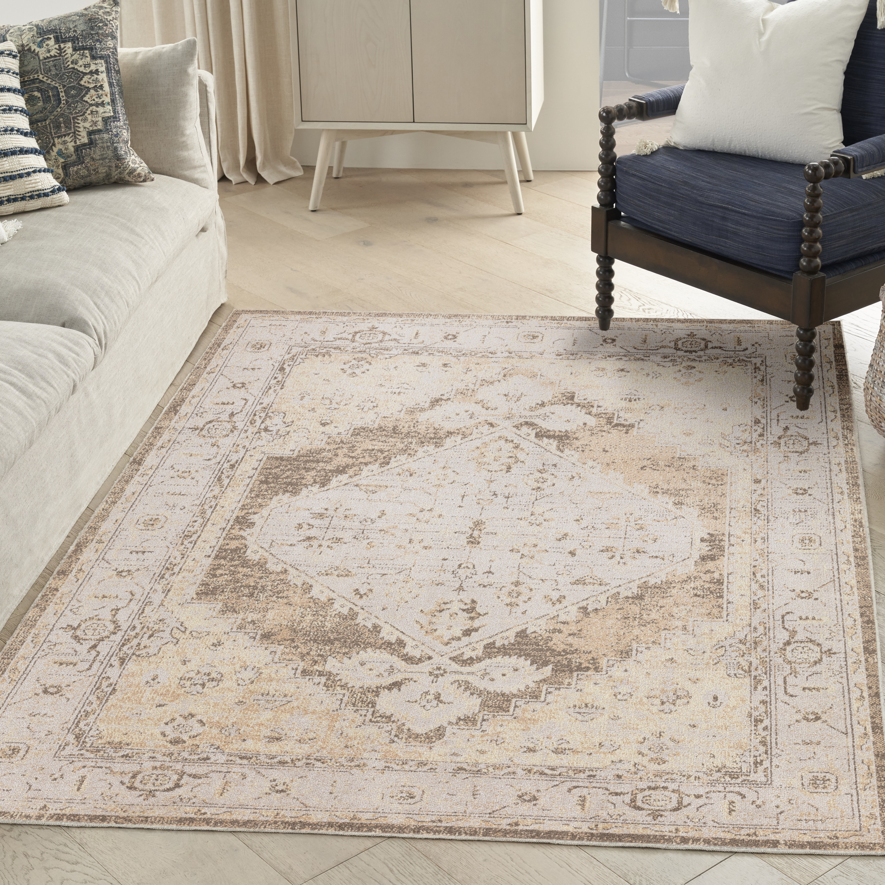 Nourison Astra Machine Washable 4' x 6' Beige Vintage Indoor Rug