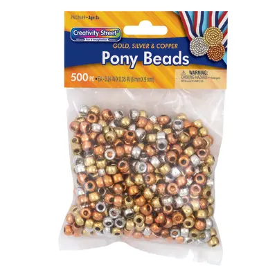 Creativity Street  Pony Beads, Gold, Silver & Copper,  6 mm x 9 mm, 500 Count