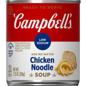 Campbell’s Ready to Serve Low Sodium Chicken Noodle Soup, 7.25 Ounce Cans, 24-Pack
