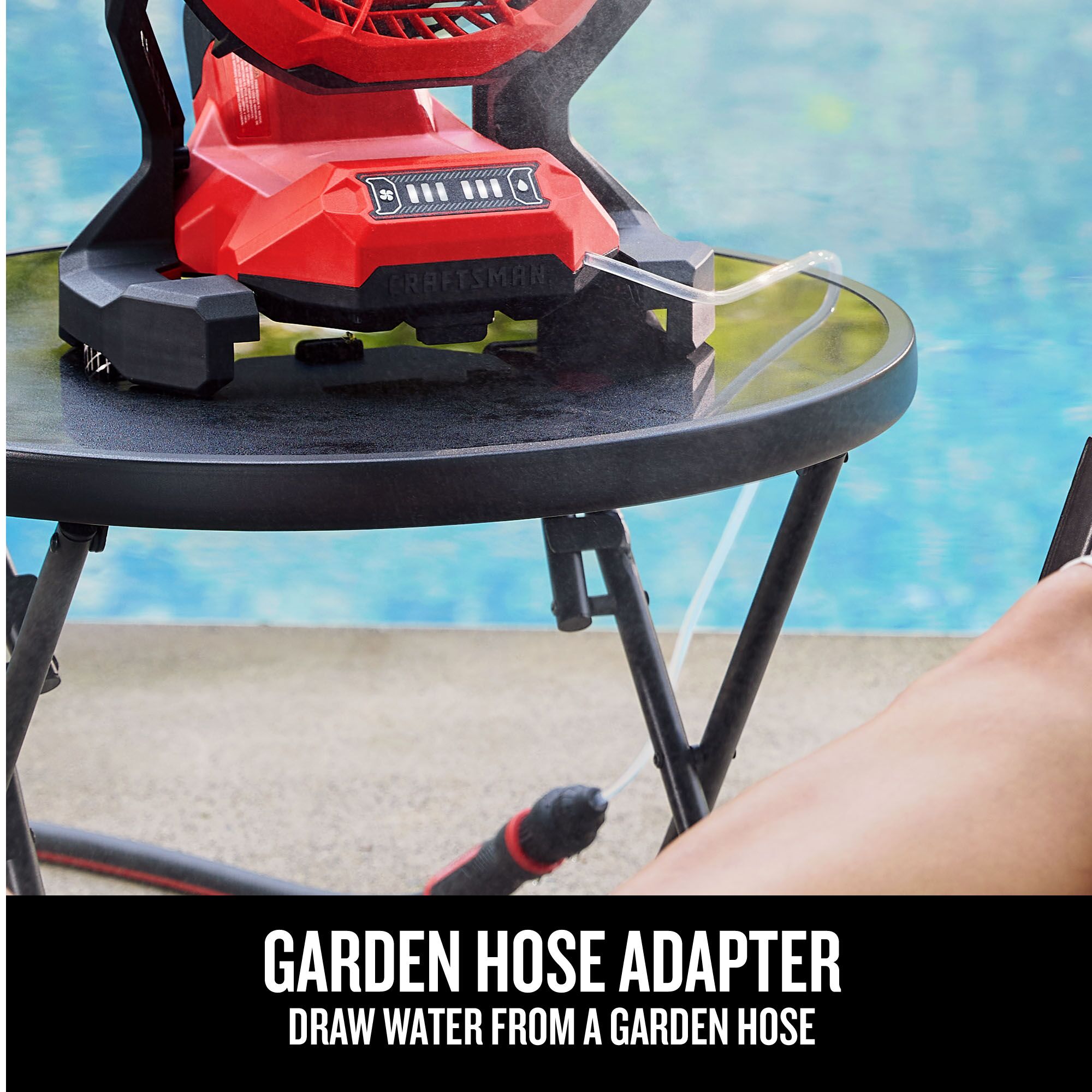 Misting Fan garden hose adapter carousel graphic