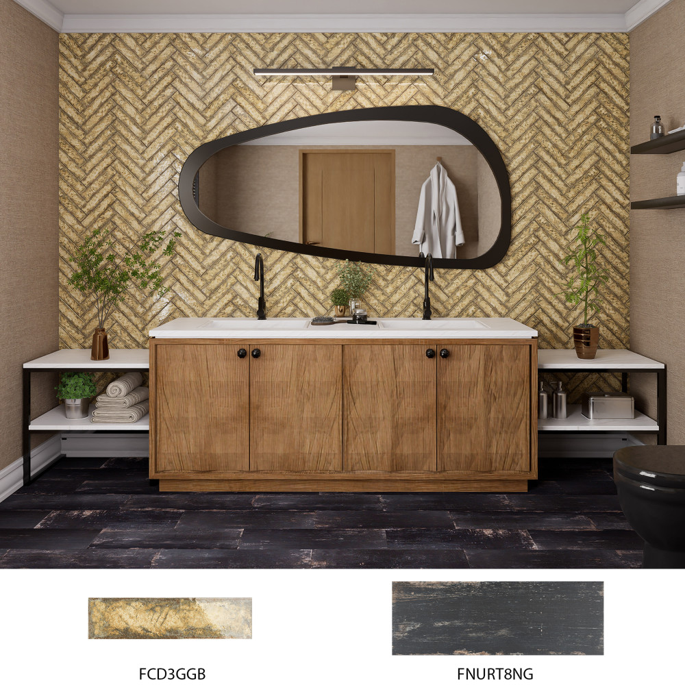 Gaudi React Brick Gold 2-3/8 in. x 9-3/4 in. Porcelain Floor and Wall Tile