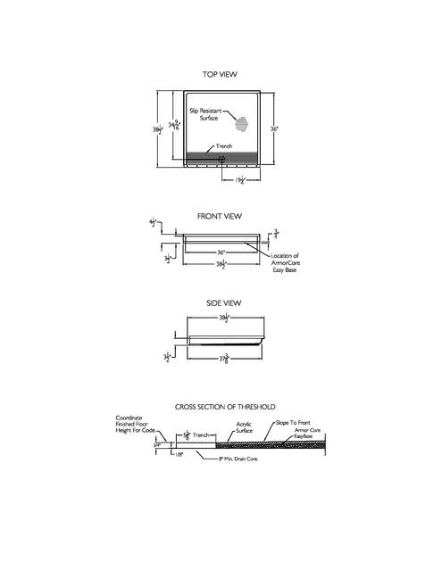Technical Drawing — Cd Shower Base Tech Draw Xsb 3838tr 75