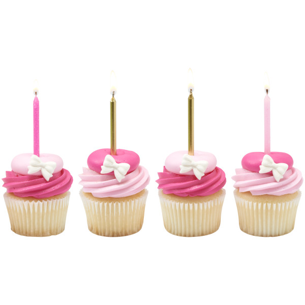 Pink Glitter & Gold Smooth & Spiral Candles