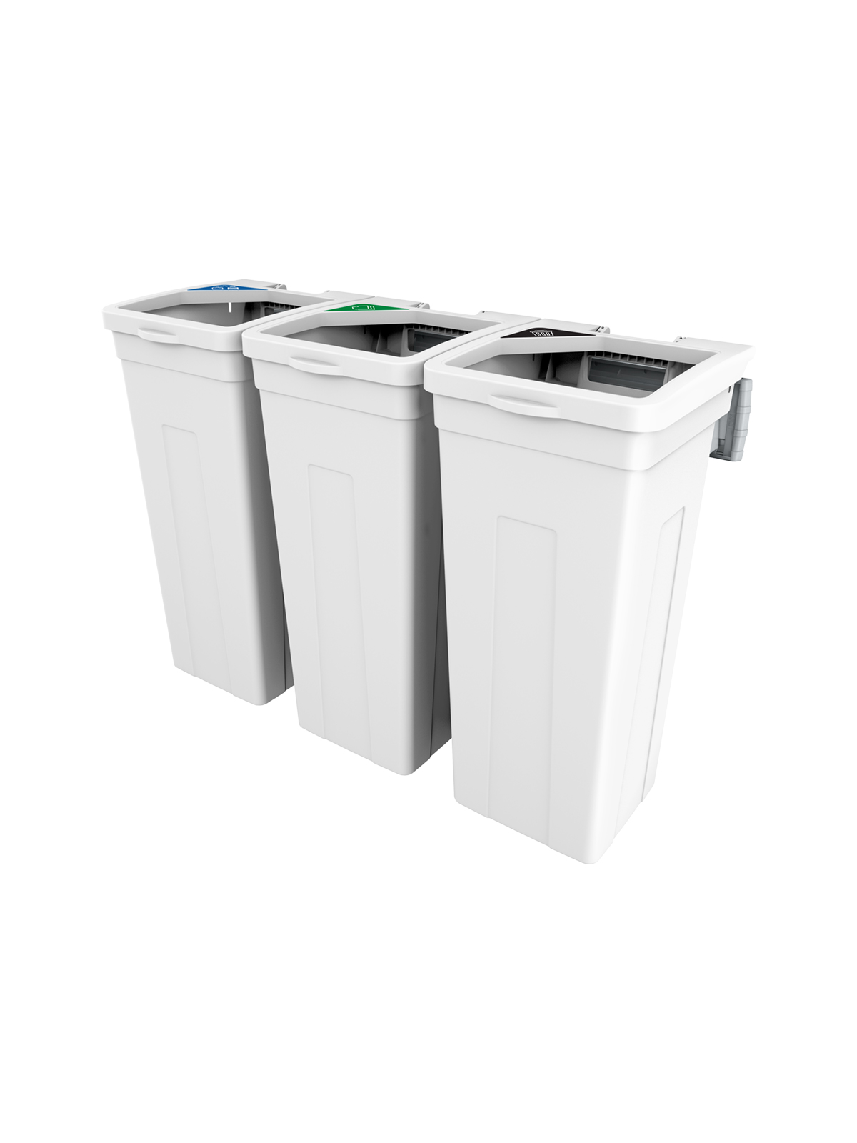 Busch Systems Rise Series White triple body with lid and cans & bottles paper and waste labels
