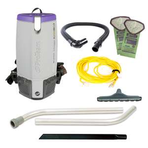 ProTeam, Super Coach Pro 10 w/ Hard Surface Tool w/ Scalloped & Flat Felt Brush Tool Kit, 14", Backpack Vacuum