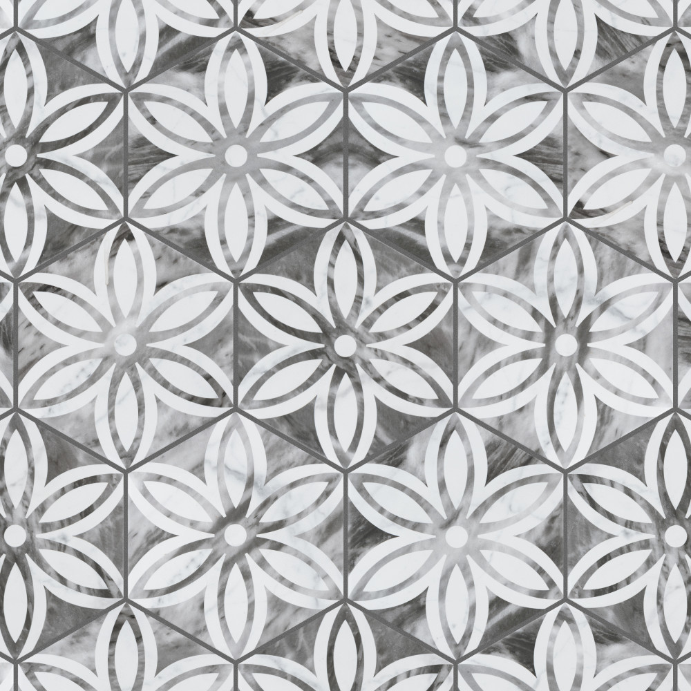 Classico Bardiglio Hex Lily 7x8 Hexagon Porcelain Floor and Wall Digital Pattern