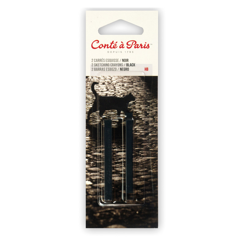 Carrés Esquisse Sketching Pastel Crayons, Black HB, Pack of 2