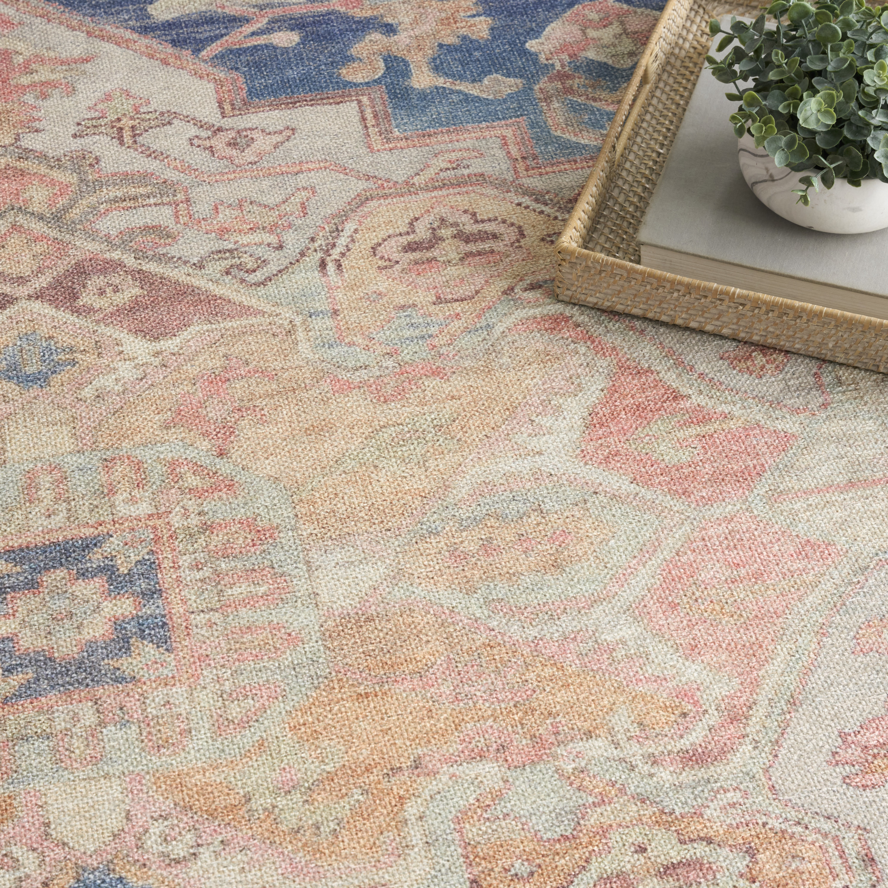 Nourison Vintage Washables 5'3" x 7'3" Blue Coral Vintage Indoor Rug
