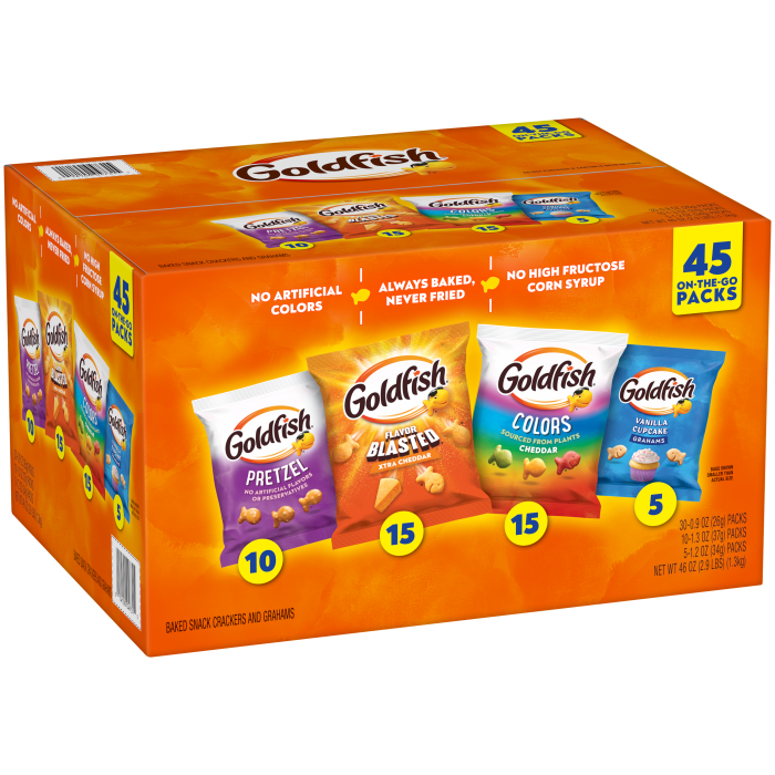 Goldfish® Sweet & Savory Crackers Variety, 45 count box, 46 oz, bag - Left Angle Image