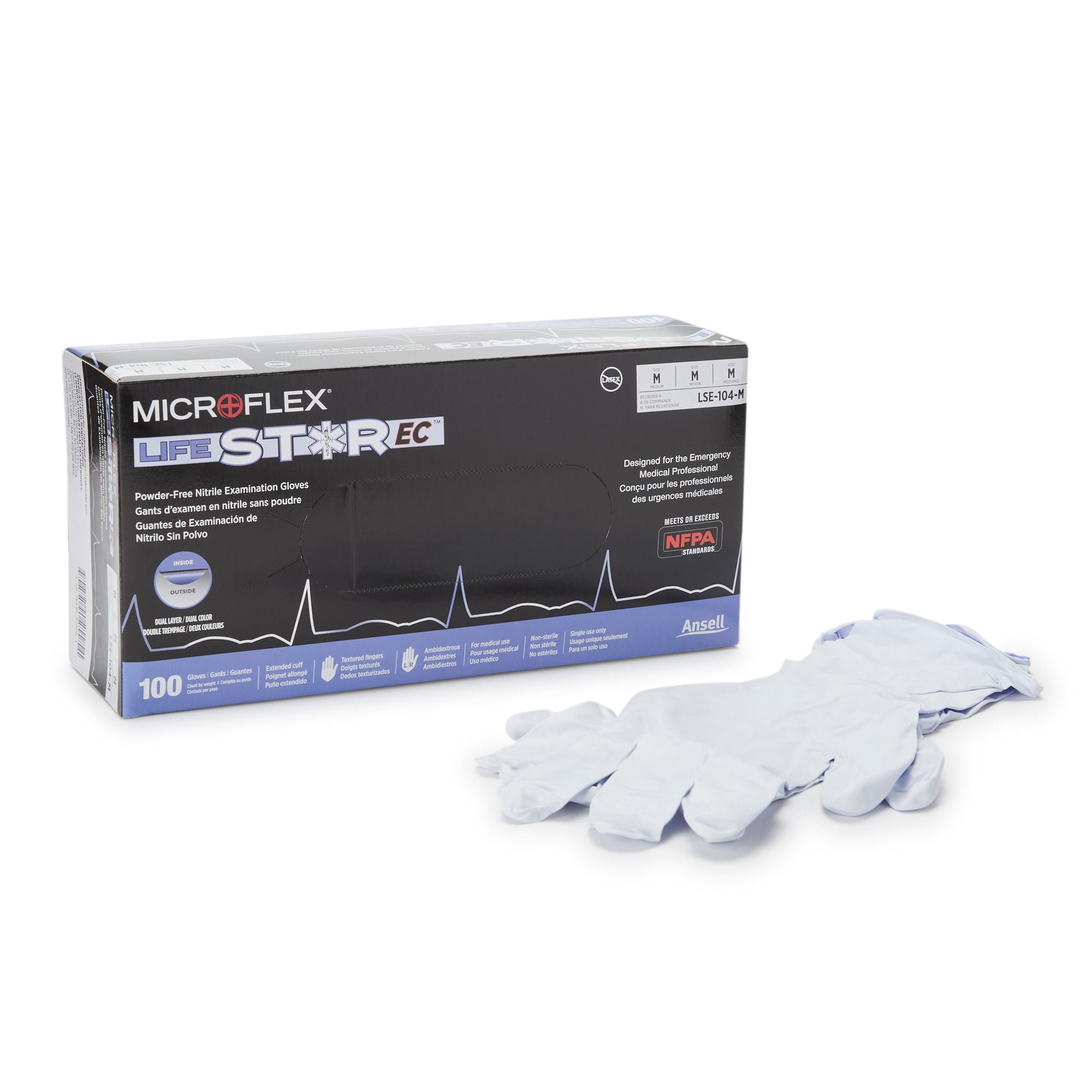 LifeStar™ EC Nitrile Extended Cuff Length Exam Glove, Medium, White / Blue