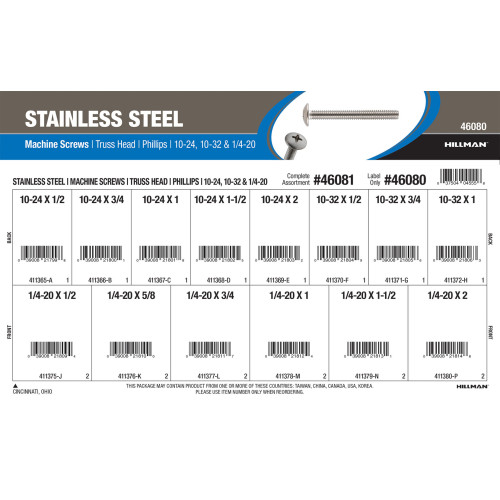 Stainless Steel Phillips Truss-Head Machine Screws Assortment (#10-24, #10-32, & 1/4