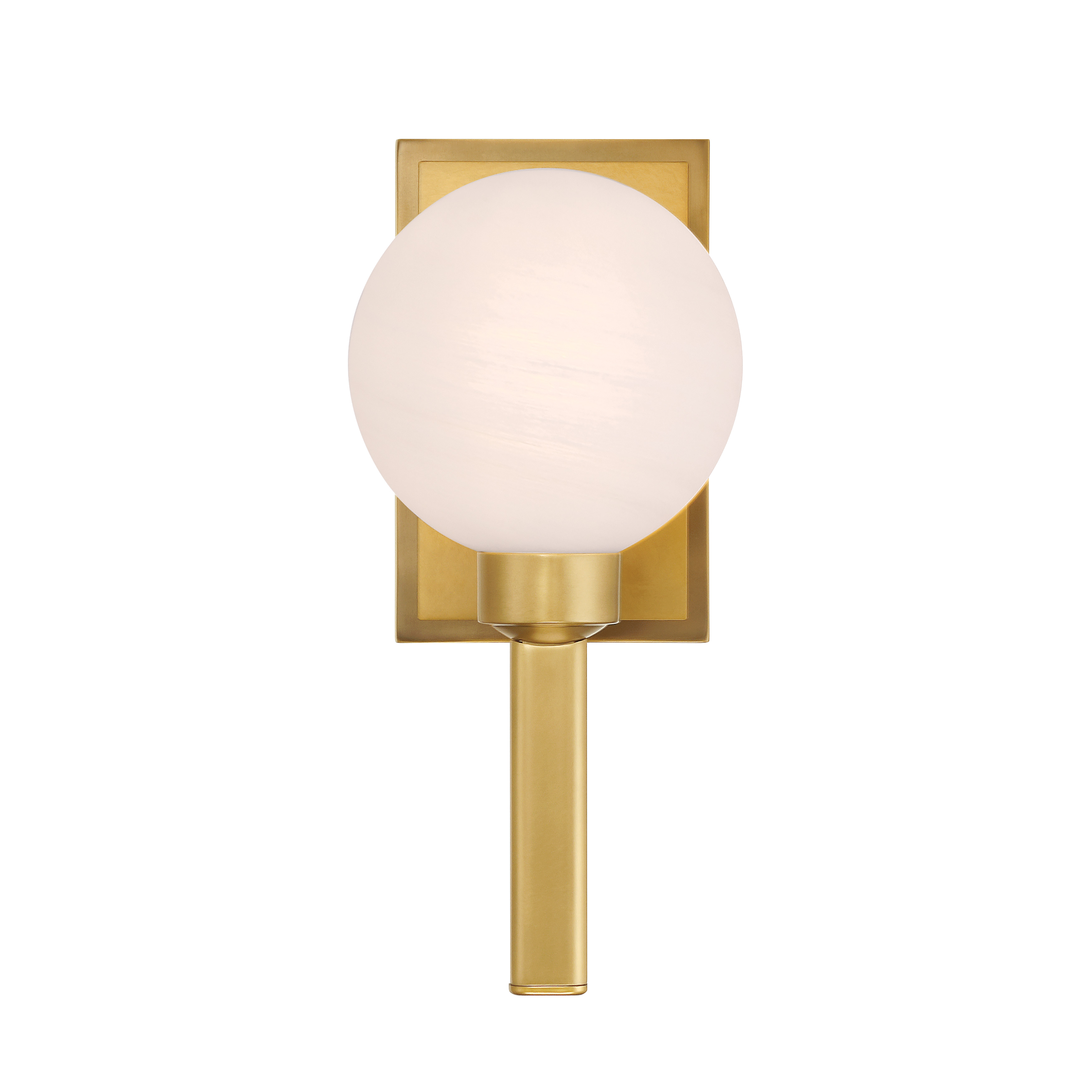The Mooncrest 6" vanity light delivers warm, transitional style in a space-saving design. Its Legacy Brass finish and etched alabaster glass create soft, flattering illumination perfect for powder rooms and smaller bathrooms. - alternate view