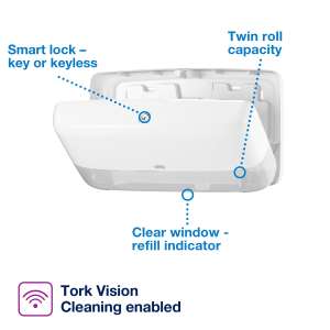 Tork, Twin T2, Mini Jumbo Bath Tissue Dispenser, White