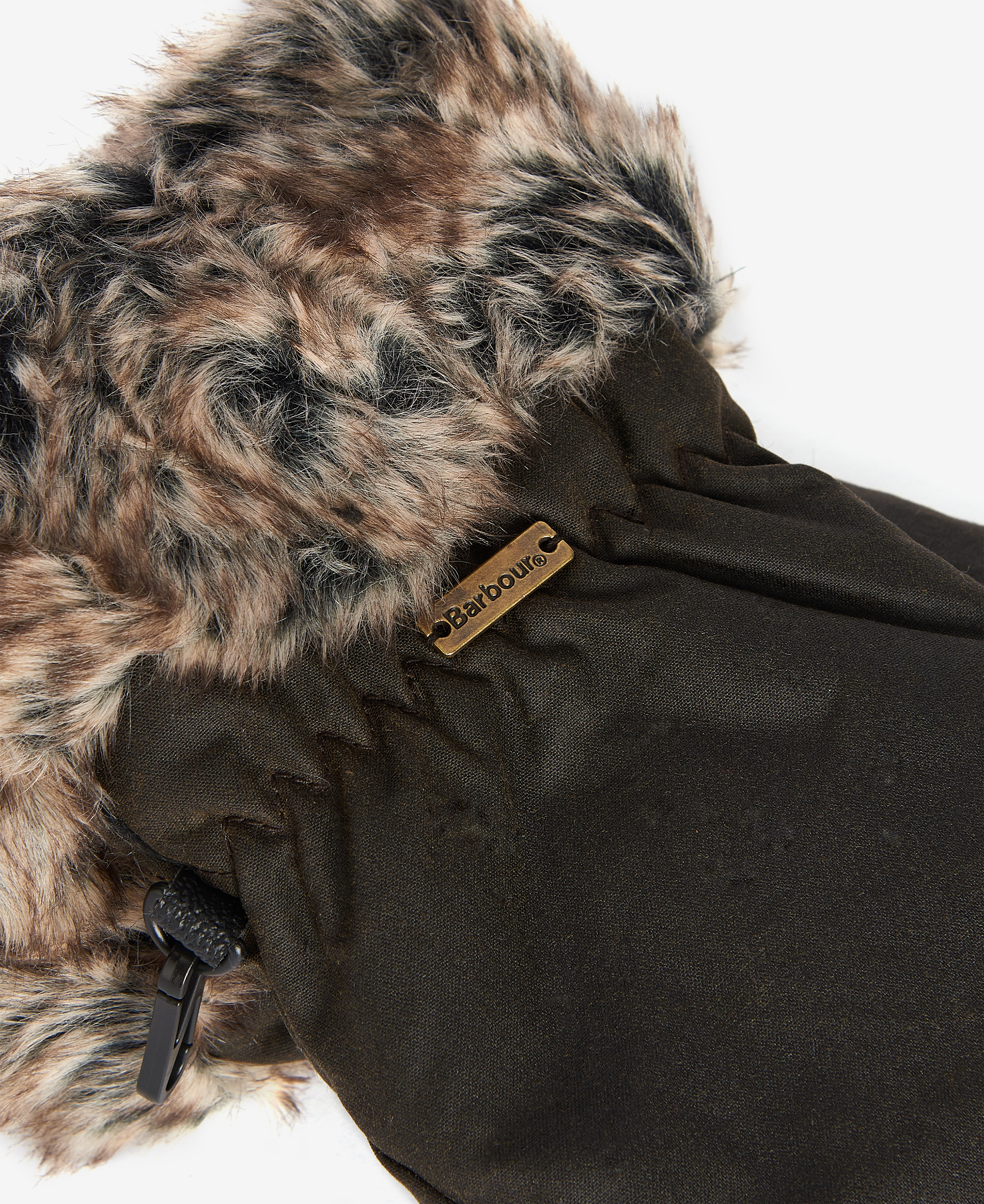 Waxed Faux-Fur Trim Mittens image number 1