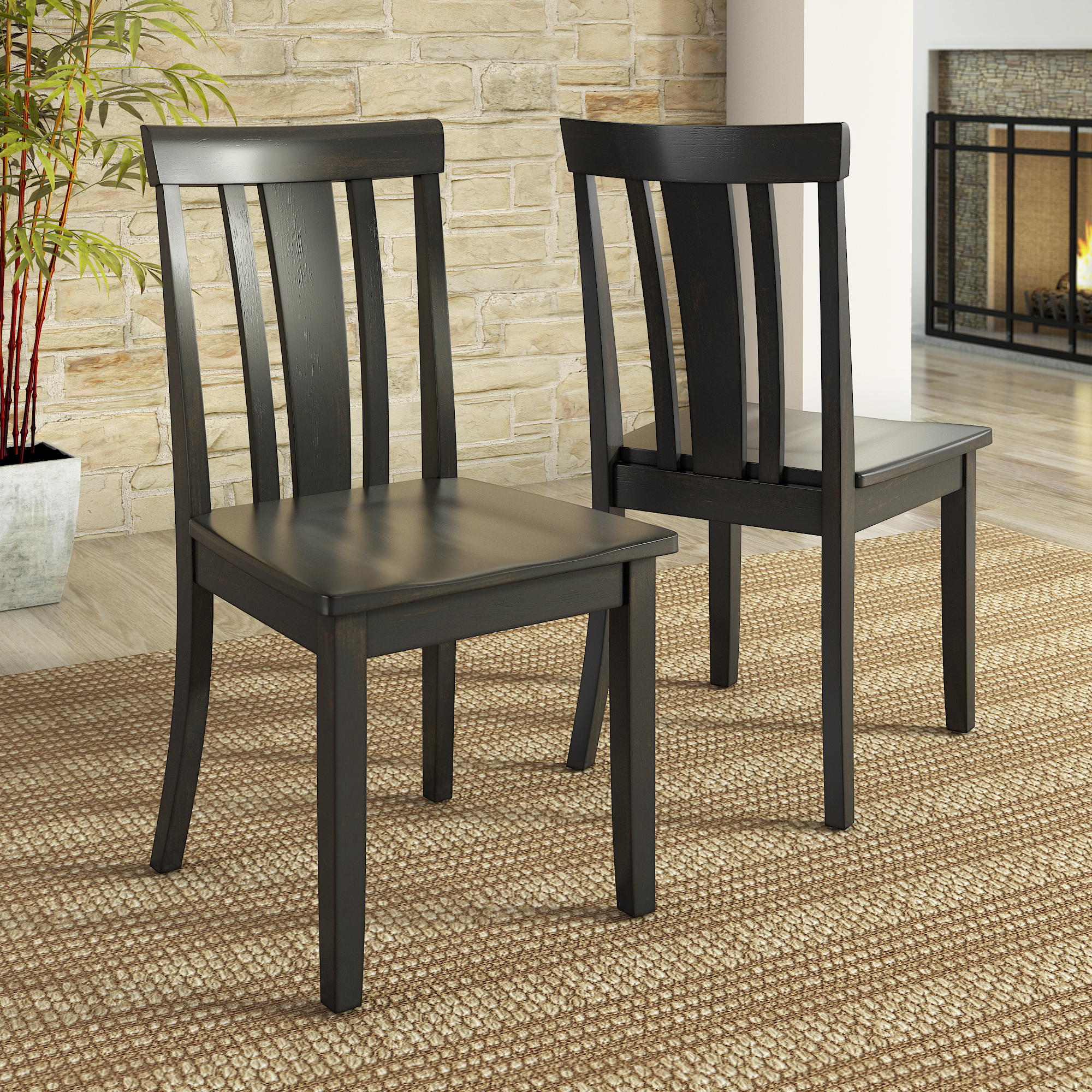 Slat Back Wood Dining Chairs (Set of 2)