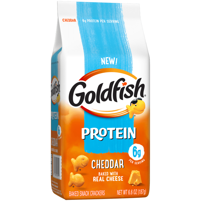 Goldfish® 6g Protein Cheddar Crackers, 6.6 oz, bag - Left Angle Image