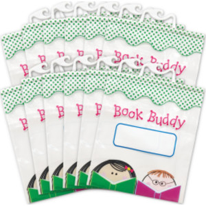 Book Buddy Bags, 10-1/2 in x 12-1/2 in, Reader Friends Design, Pack of 12